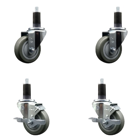 Service Caster 3.5'' SS Gray Poly Wheel Swivel 1-1/4'' Expanding Stem Caster Set 2 Brakes, 4PK SCC-SSEX20S3514-PPUB-2-TLB-2-114
